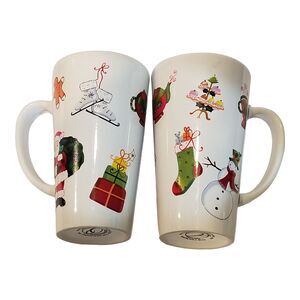 Pair Tall Design Pac 12oz Coffee Cocoa Cups Mugs Christmas Santa Holiday Snowmen